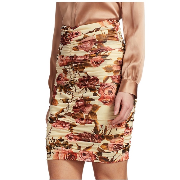 L'AGENCE Floral Rose Ruched Mini Skirt S - Picture 1 of 9